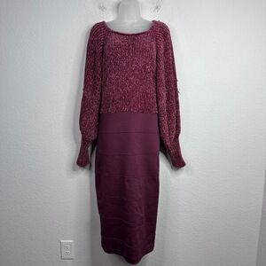 Ashro Dress Womens 1X Purple Camillia Long‎ Sleeve Textured Knit Bodycon Career